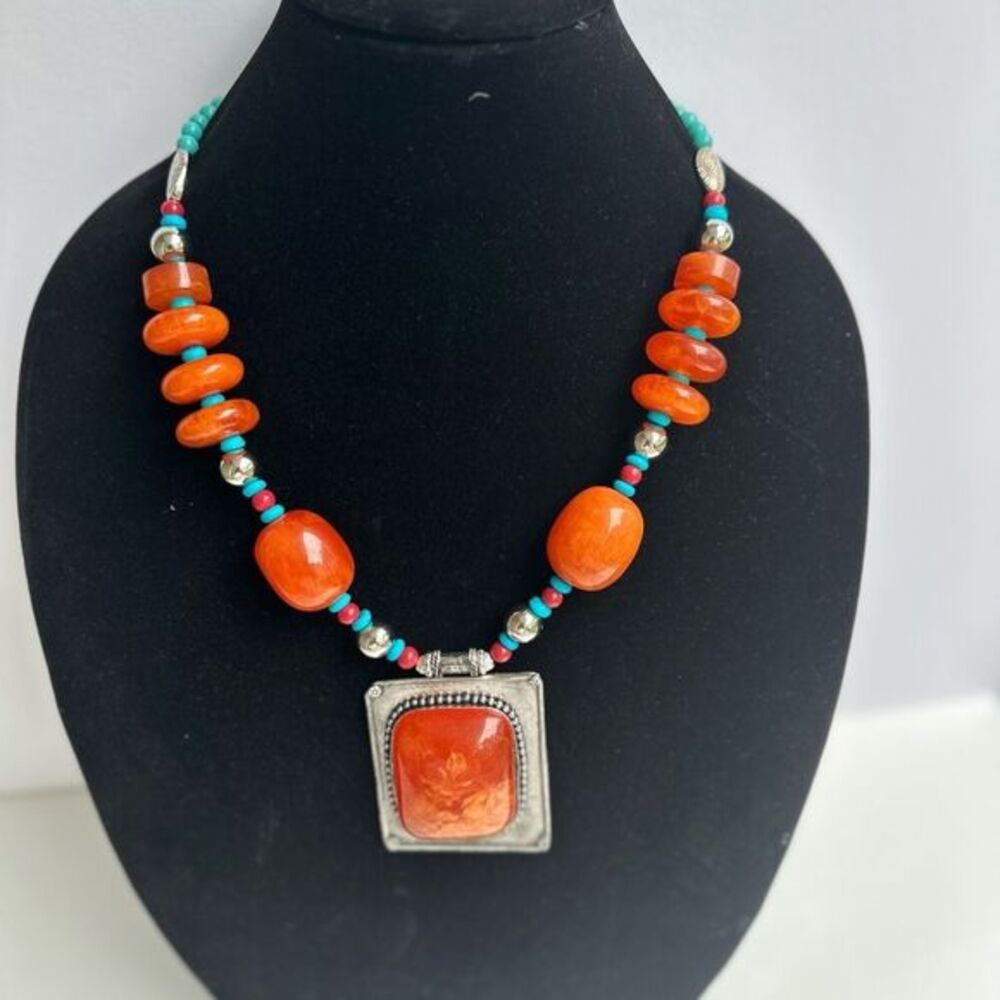 DENKAYS ORANGE UNIQUE CHUNKY STATEMENT NECKLACE